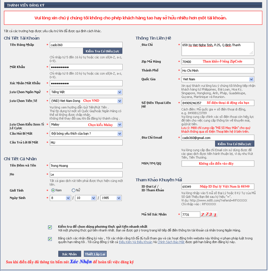 Hướng dẫn đăng ký tài khoản M88BET